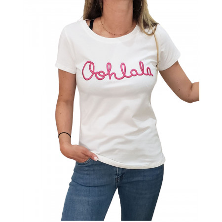T-Shirt blanc Oohlala rose fuchsia