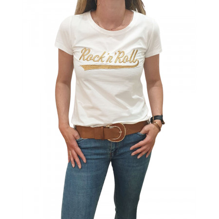 T-Shirt blanc Rock'n'roll doré