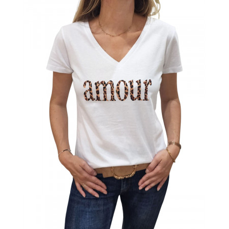 T-shirt blanc amour léopard