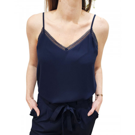 Top femme à bretelles bleu marine Elisa