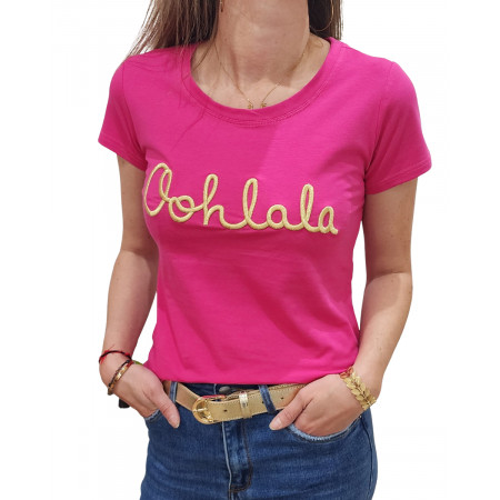 T-Shirt femme rose fuchsia Oohlala doré