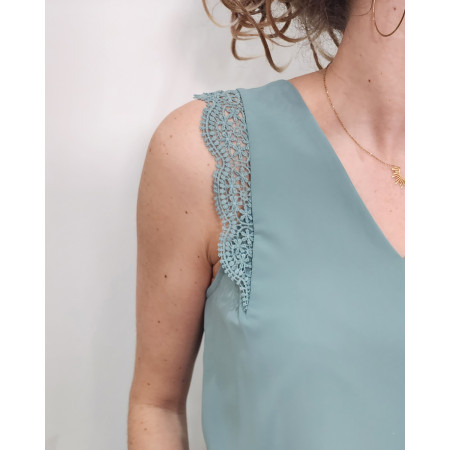 Top femme vert agate dentelle Adrienne