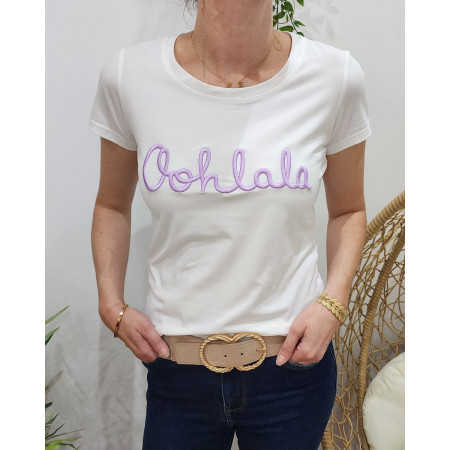 T-Shirt femme blanc Oohlala parme