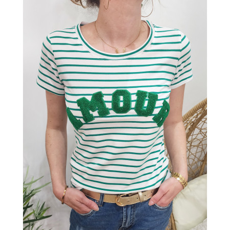 T-Shirt marinière femme AMOUR vert