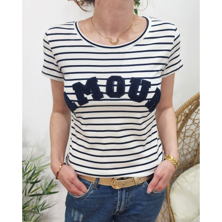 T-Shirt marinière femme AMOUR bleu marine