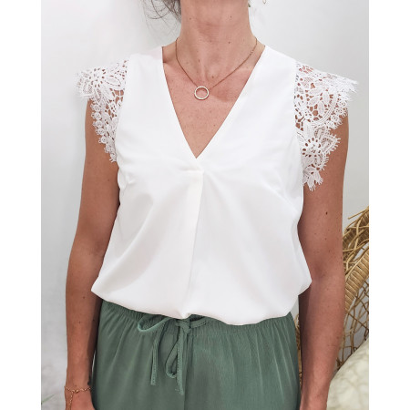 Top femme écru dentelle Noelline