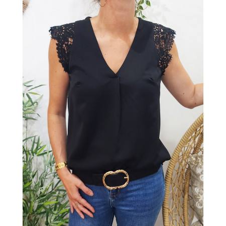 Top femme noir dentelle Noelline
