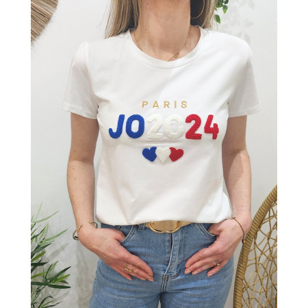 T-Shirt femme blanc JO2024 coeurs