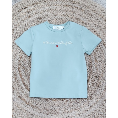 T-Shirt enfant vert d'eau Telle mère telle fille blanc
