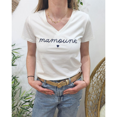T-Shirt femme blanc mamoune marine
