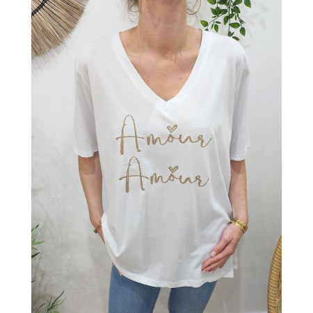 T-Shirt oversize femme blanc Amour Amour doré