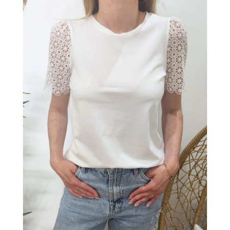 T-shirt femme banc manches brodées Léontine