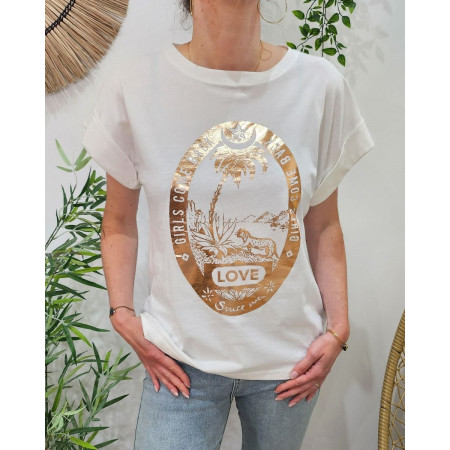 T-shirt femme blanc motif cuivré girls come back