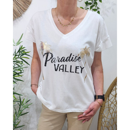 T-shirt femme blanc Paradise Valley noir et doré