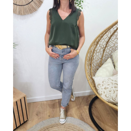 Top femme kaki dentelle Adrienne