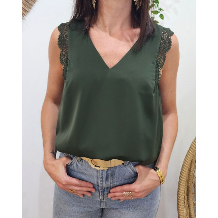 Top femme kaki dentelle Adrienne