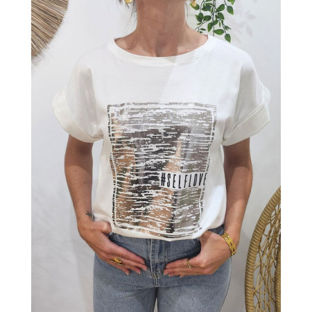 T-shirt femme blanc #selflove argent