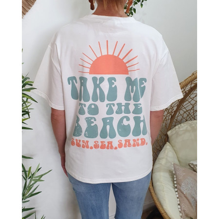 T-Shirt femme blanc Take me to the beach