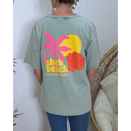 T-Shirt femme Shell beach-Vert