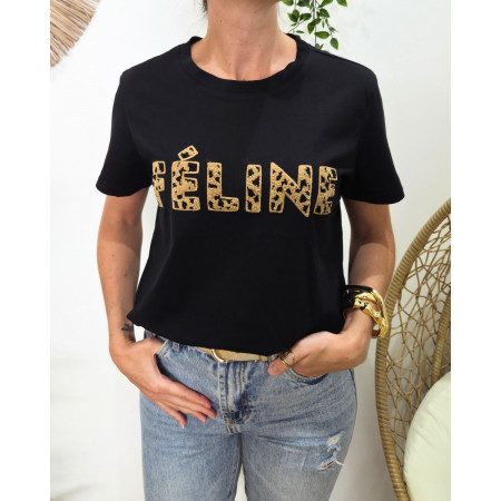 T-Shirt femme noir Féline