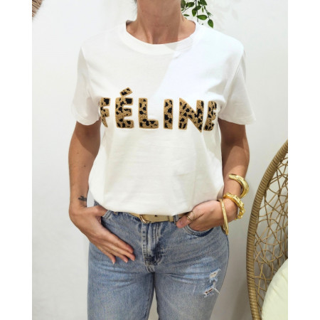T-Shirt femme blanc Féline