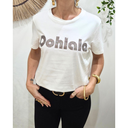 T-Shirt femme blanc Oohlala paillettes multicolores