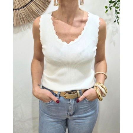 Top femme côtelé écru Lucilla