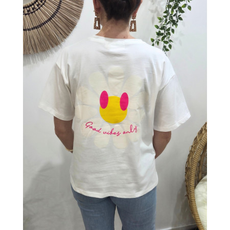 T-Shirt femme blanc fleurs good vibes Only