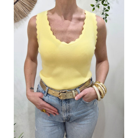 Top femme côtelé jaune Lucilla