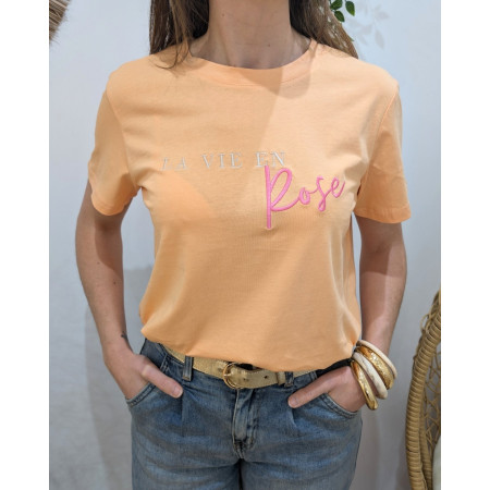 T-Shirt femme orange La vie en rose