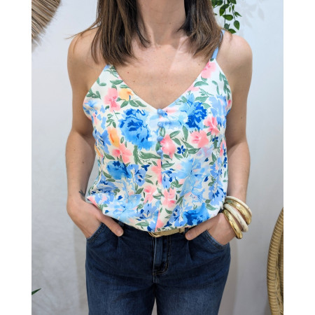 Top femme fleuri bleu Raissa