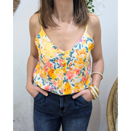 Top femme fleuri jaune Raissa