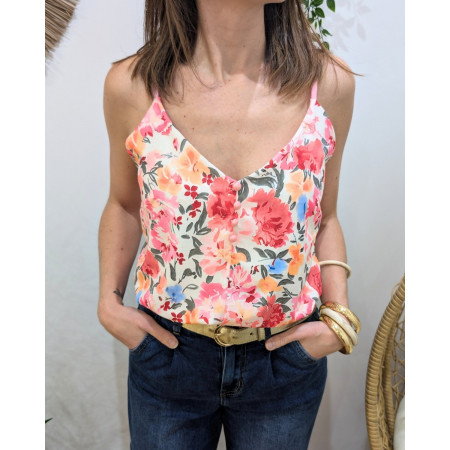 Top femme fleuri rose Raissa
