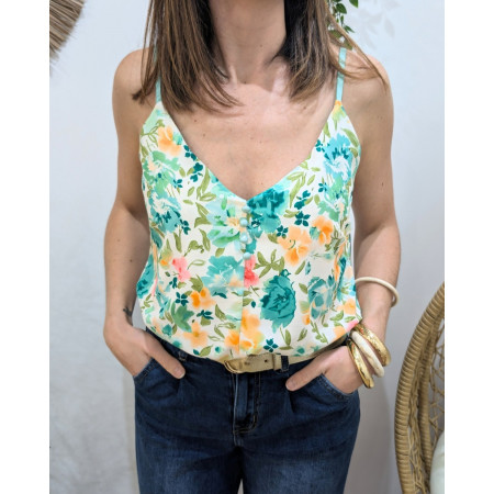 Top femme fleuri vert Raissa
