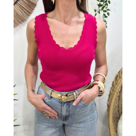 Top femme côtelé rose fuchsia Lucilla