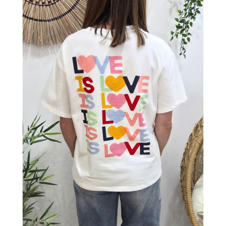 T-shirt femme blanc love is love multicolore
