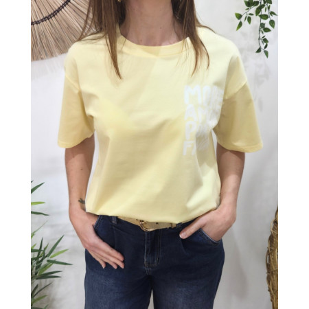 T-shirt femme jaune more amor por favor