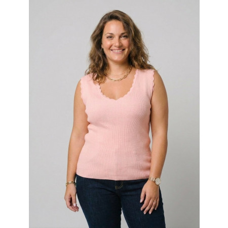 Top femme côtelé rose pâle Lucilla