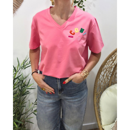 T-shirt femme rose ICONIC moumoute multicolore