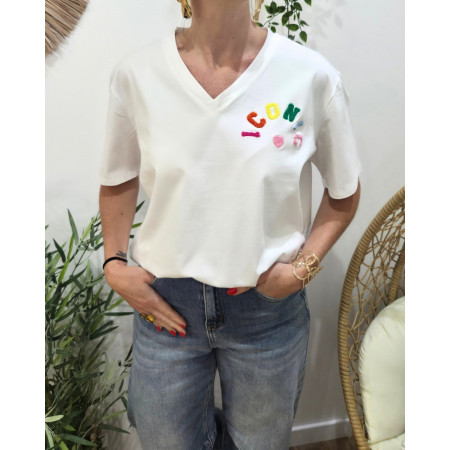 T-shirt femme blanc ICONIC moumoute multicolore