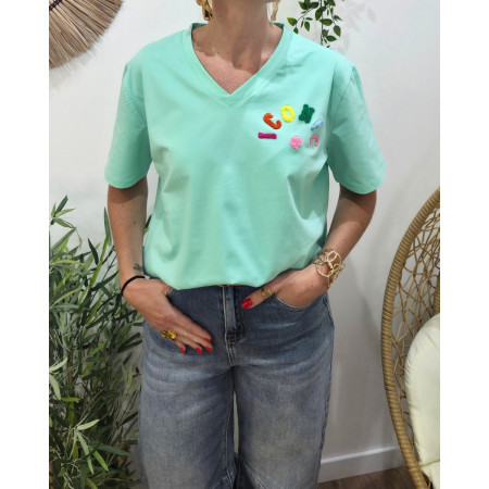 T-shirt femme vert d'eau ICONIC moumoute multicolore
