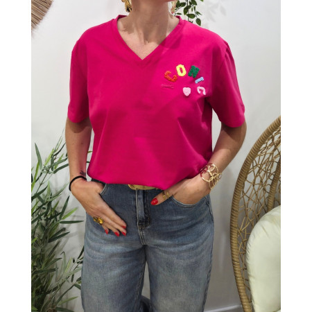 T-shirt femme rose fuchsia ICONIC moumoute multicolore