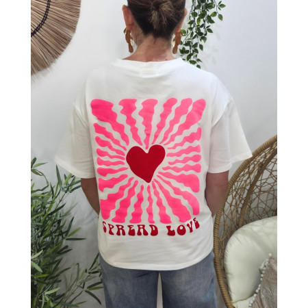 T-Shirt femme blanc Spread love rose et rouge