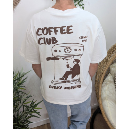 T-shirt femme blanc et marron Coffee Club
