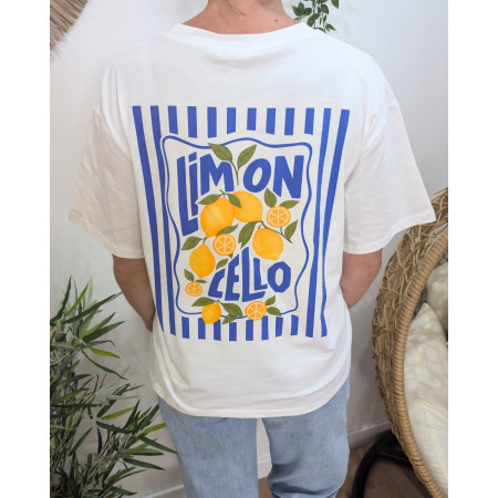 T-shirt femme blanc et bleu limoncello