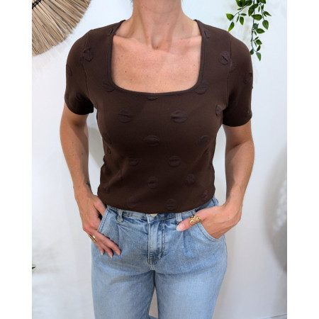 T-Shirt épais femme marron à pois