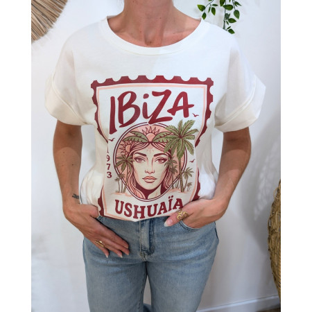 T-Shirt femme écru et terracotta ibiza ushuaïa