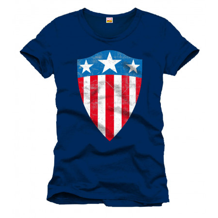 Tee-Shirt Bleu Old Shield Logo Captain America