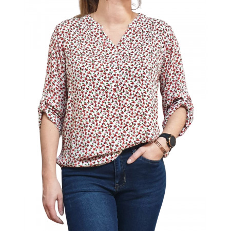 Tunique blanche fleurs rouges liberty