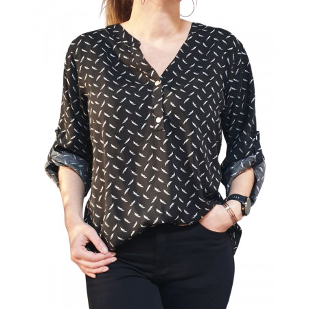 Tunique noire à plumes blanches